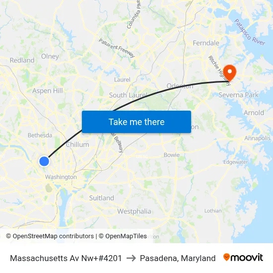 Massachusetts Av Nw+#4201 to Pasadena, Maryland map
