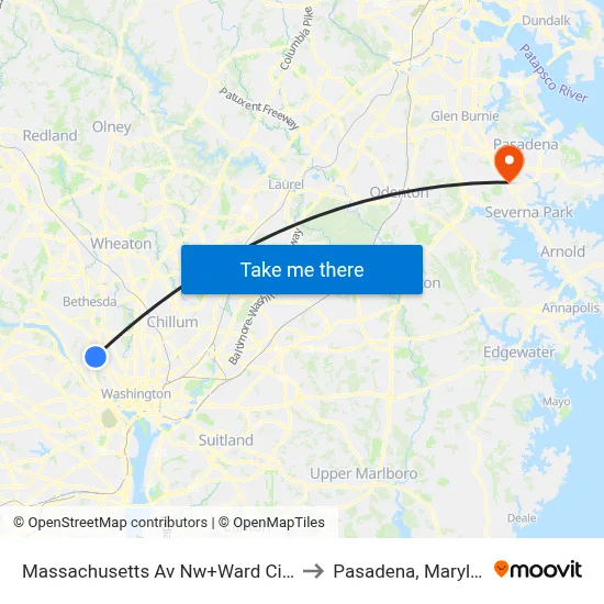 Massachusetts Av Nw+Ward Cir NW to Pasadena, Maryland map