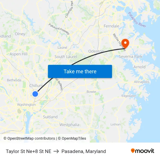 Taylor St Ne+8 St NE to Pasadena, Maryland map