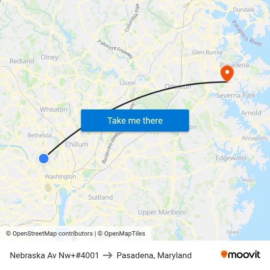 Nebraska Av Nw+#4001 to Pasadena, Maryland map