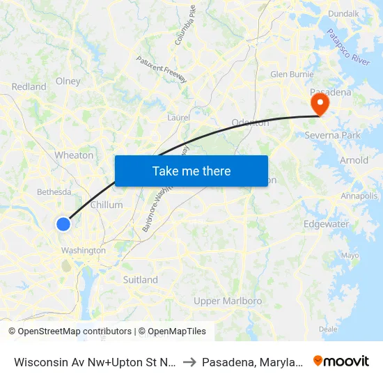 Wisconsin Av Nw+Upton St NW to Pasadena, Maryland map