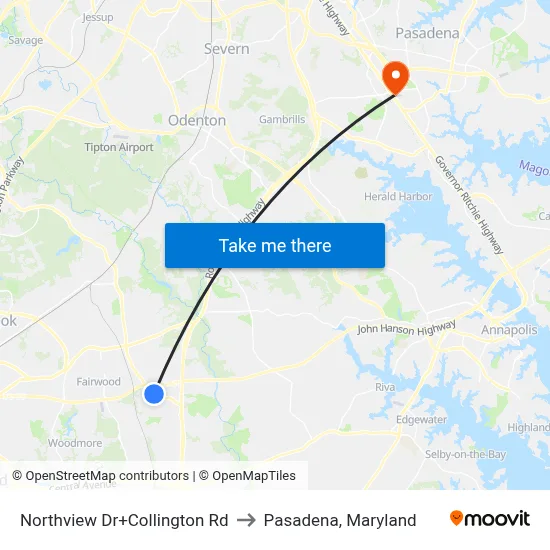Northview Dr+Collington Rd to Pasadena, Maryland map