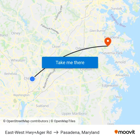 East-West Hwy+Ager Rd to Pasadena, Maryland map