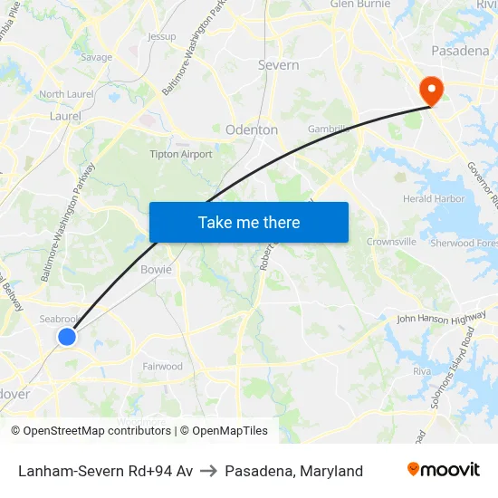 Lanham-Severn Rd+94 Av to Pasadena, Maryland map