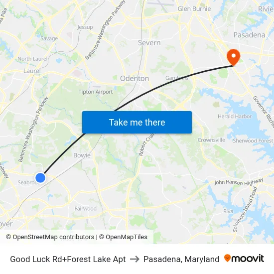 Good Luck Rd+Forest Lake Apt to Pasadena, Maryland map
