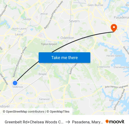 Greenbelt Rd+Chelsea Woods Condos to Pasadena, Maryland map