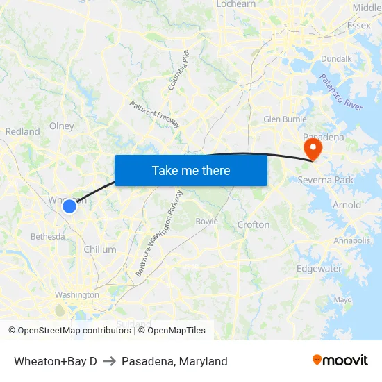 Wheaton+Bay D to Pasadena, Maryland map
