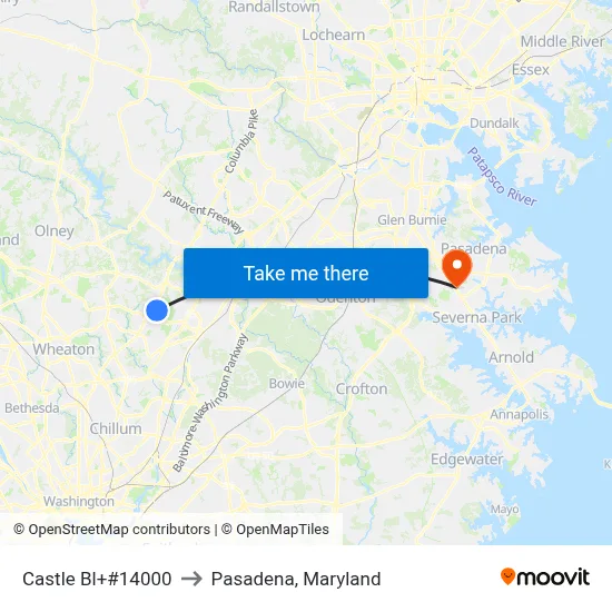 Castle Bl+#14000 to Pasadena, Maryland map