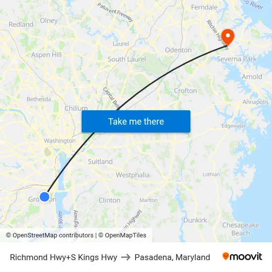 Richmond Hwy+S Kings Hwy to Pasadena, Maryland map