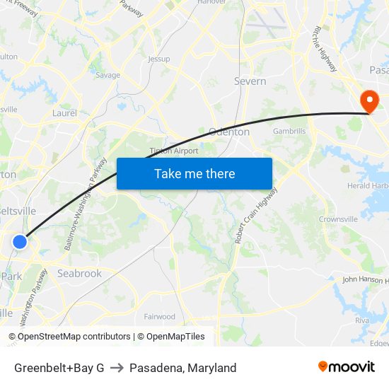 Greenbelt+Bay G to Pasadena, Maryland map