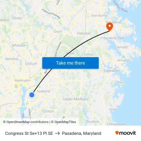 Congress St Se+13 Pl SE to Pasadena, Maryland map