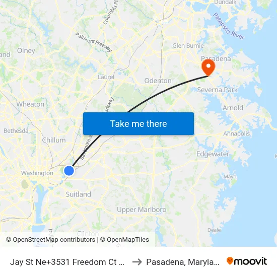 Jay St Ne+3531 Freedom Ct NE to Pasadena, Maryland map