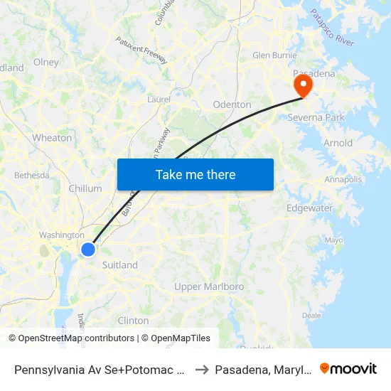 Pennsylvania Av Se+Potomac Av SE to Pasadena, Maryland map