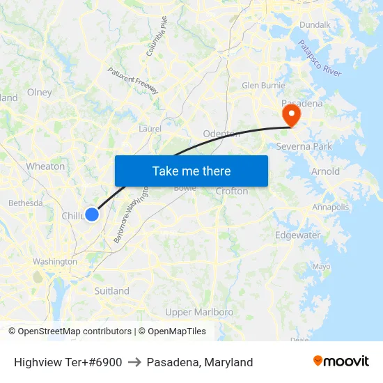 Highview Ter+#6900 to Pasadena, Maryland map