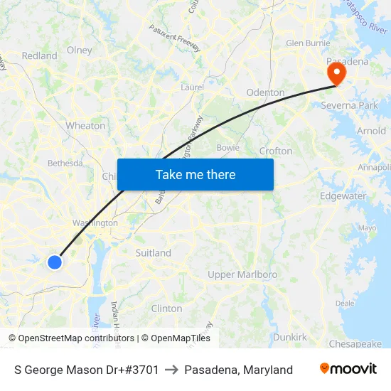 S George Mason Dr+#3701 to Pasadena, Maryland map