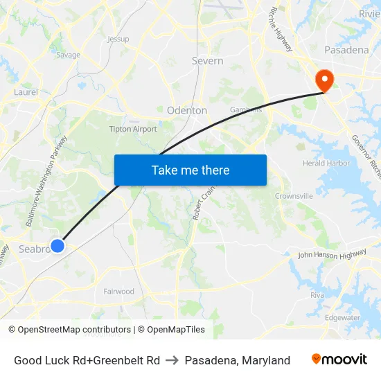 Good Luck Rd+Greenbelt Rd to Pasadena, Maryland map