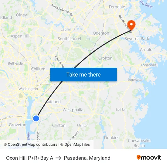 Oxon Hill P+R+Bay A to Pasadena, Maryland map