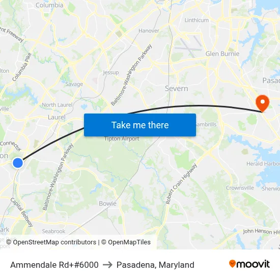 Ammendale Rd+#6000 to Pasadena, Maryland map