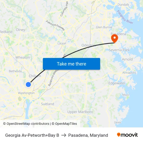 Georgia Av-Petworth+Bay B to Pasadena, Maryland map