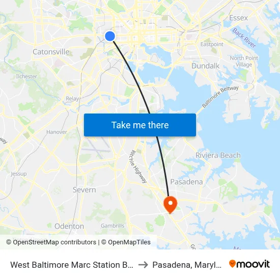 West Baltimore Marc Station Bay 2 to Pasadena, Maryland map