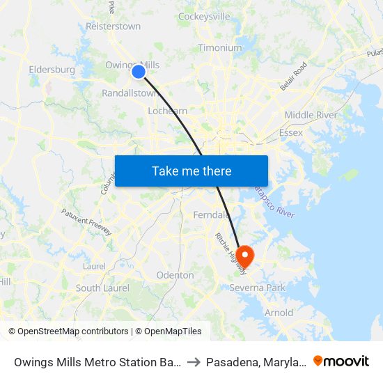 Owings Mills Metro Station Bay 2 to Pasadena, Maryland map