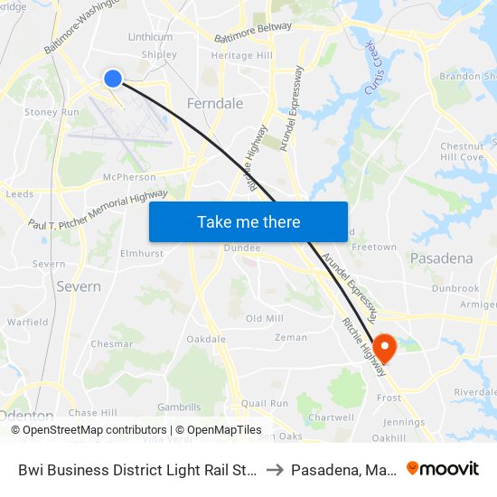 Bwi Business District Light Rail Station Bay 1 to Pasadena, Maryland map