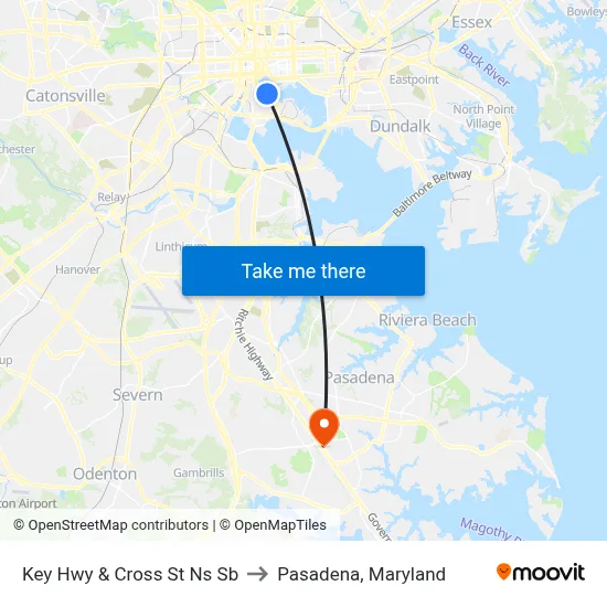 Key Hwy & Cross St Ns Sb to Pasadena, Maryland map