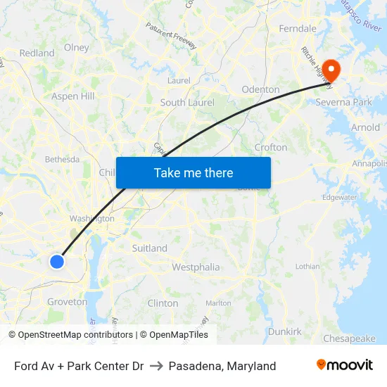 Ford Av + Park Center Dr to Pasadena, Maryland map