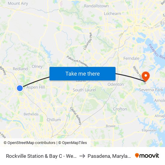 Rockville Station & Bay C - West to Pasadena, Maryland map