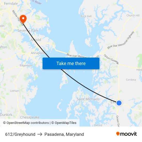 612/Greyhound to Pasadena, Maryland map
