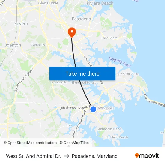 West St. And Admiral Dr. to Pasadena, Maryland map