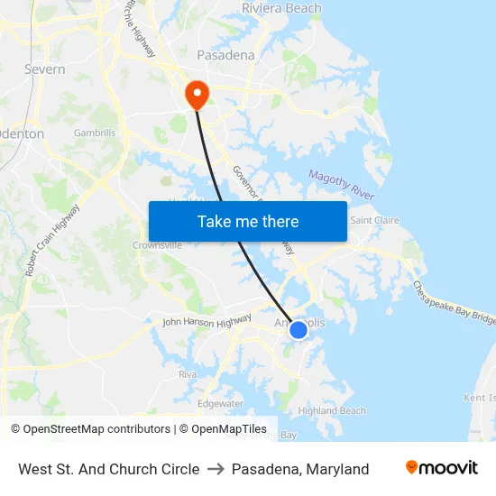 West St. And Church Circle to Pasadena, Maryland map