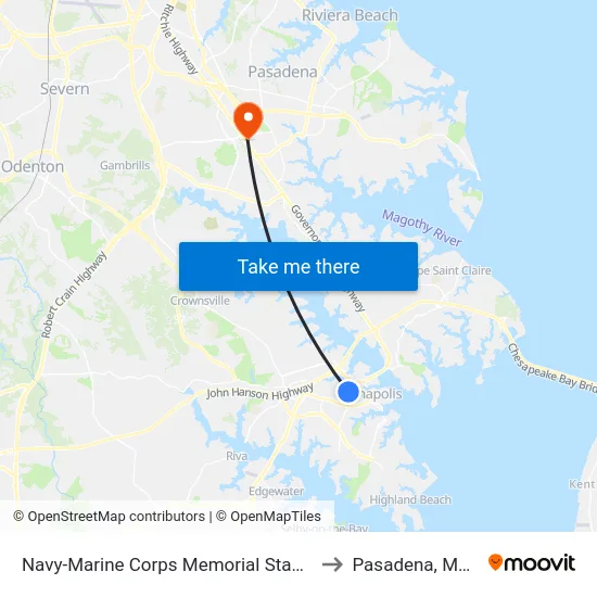 Navy-Marine Corps Memorial Stadium (Stop 1) to Pasadena, Maryland map