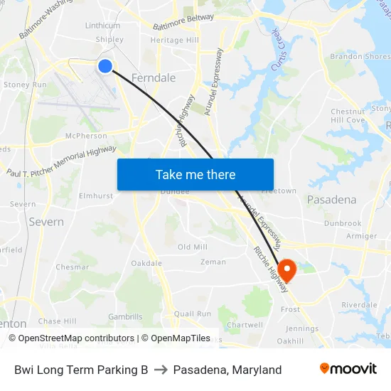 Bwi Long Term Parking B to Pasadena, Maryland map