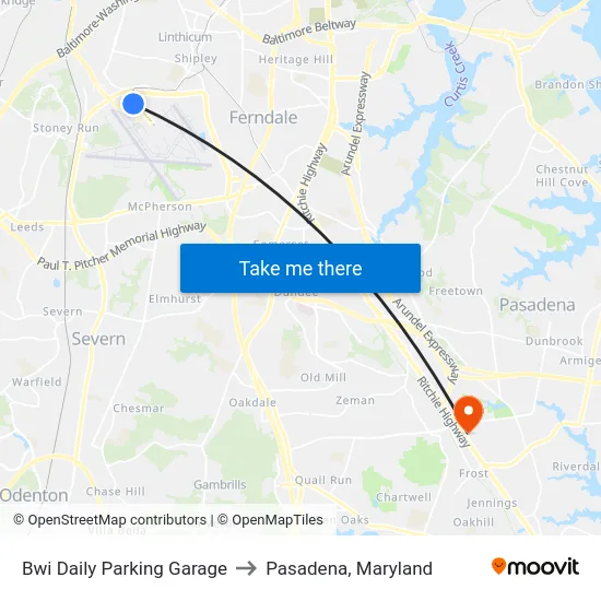 Bwi Daily Parking Garage to Pasadena, Maryland map