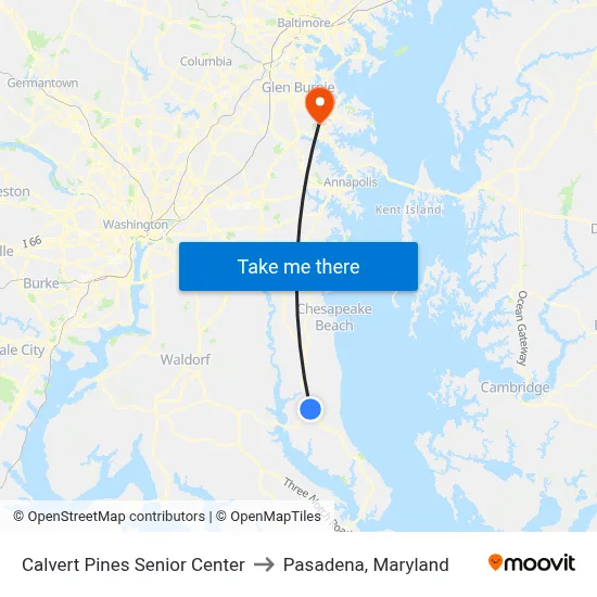 Calvert Pines Senior Center to Pasadena, Maryland map