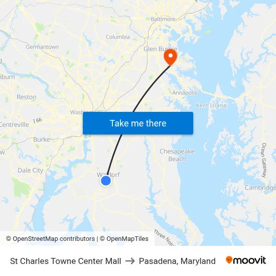 St Charles Towne Center Mall to Pasadena, Maryland map
