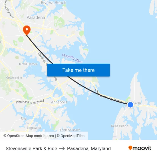 Stevensville Park & Ride to Pasadena, Maryland map