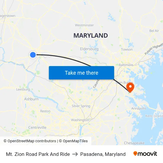 Mt. Zion Road Park And Ride to Pasadena, Maryland map
