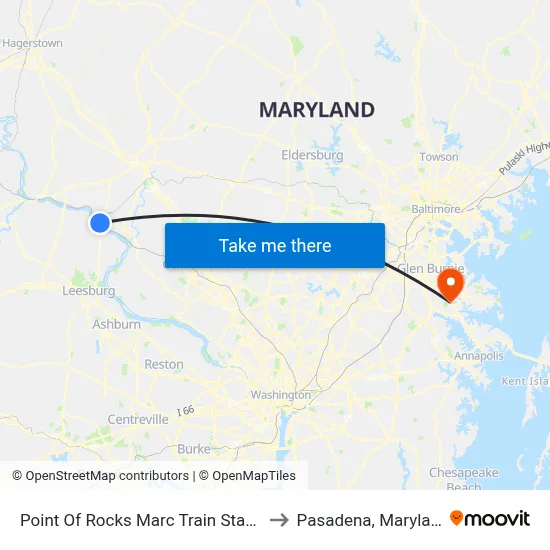 Point Of Rocks Marc Train Station to Pasadena, Maryland map