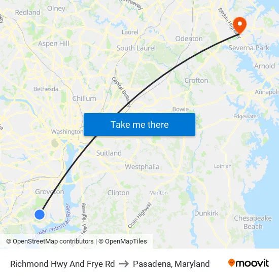 Richmond Hwy @ Frye Rd to Pasadena, Maryland map