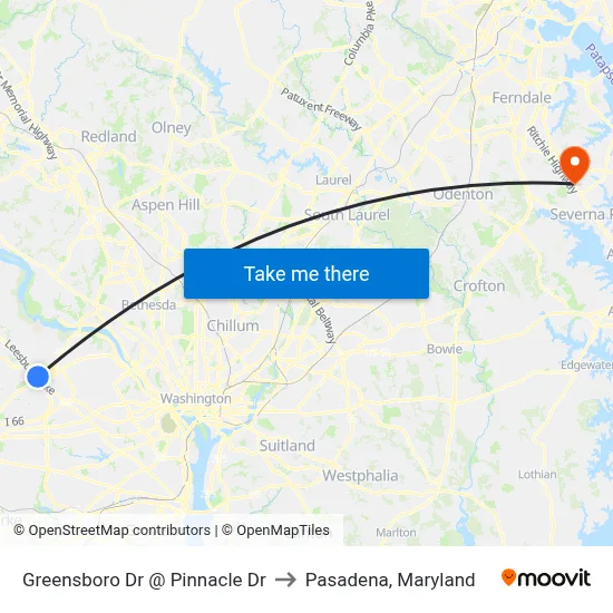 Greensboro Dr @ Pinnacle Dr to Pasadena, Maryland map