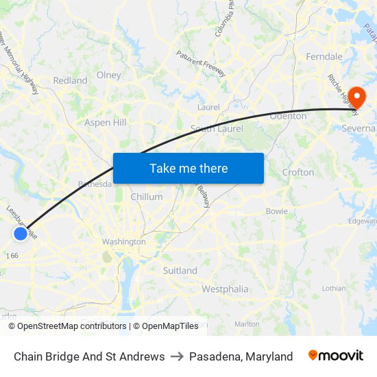 Chain Bridge And St Andrews to Pasadena, Maryland map