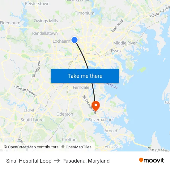 Sinai Hospital Loop to Pasadena, Maryland map