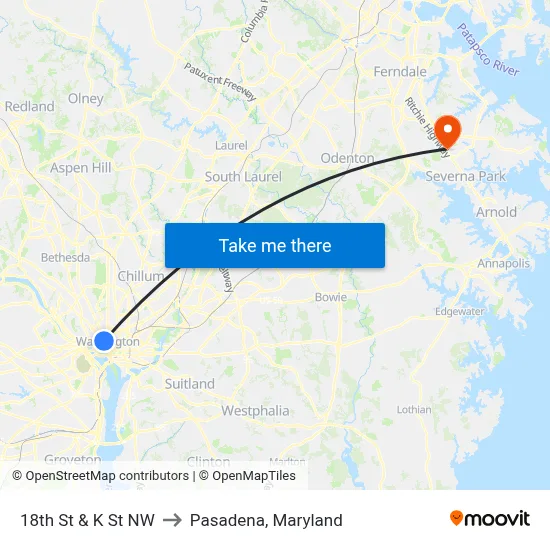 18th St & K St NW to Pasadena, Maryland map