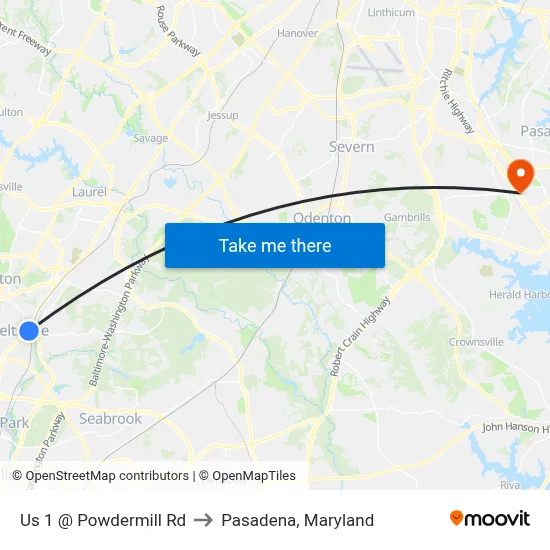 Us 1 @ Powdermill Rd to Pasadena, Maryland map