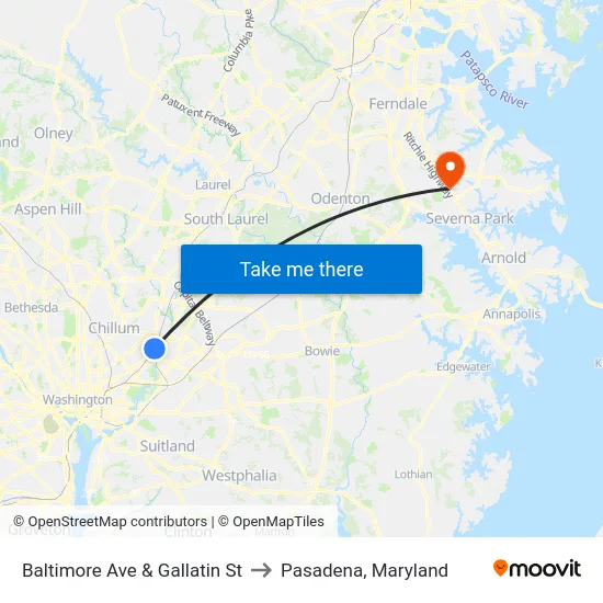 Baltimore Ave & Gallatin St to Pasadena, Maryland map