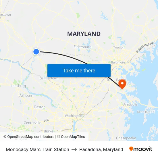 Monocacy Marc Train Station to Pasadena, Maryland map