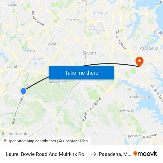 Laurel Bowie Road And Muirkirk Road (Southbound) to Pasadena, Maryland map