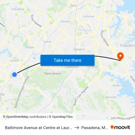 Baltimore Avenue at Centre at Laurel (Northbound) to Pasadena, Maryland map